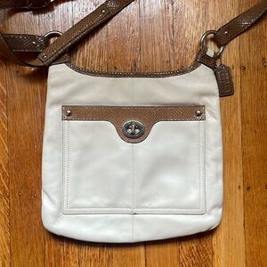 Cream and brown Leather Coach crossbody purse